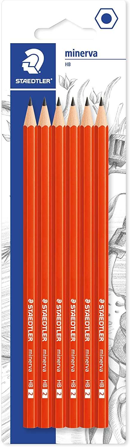 Staedtler Minerva Confezione da 6 matite di grafite esagonali - Miniera 2HB - Legno proveniente da foreste sostenibili - Per scrivere e disegnare