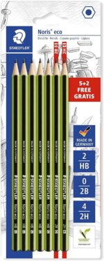 Staedtler Noris Eco Confezione da 7 matite di grafite esagonali - Gradazioni assortite - Superficie vellutata - Mina scorrevole - Resistenza alla rottura -