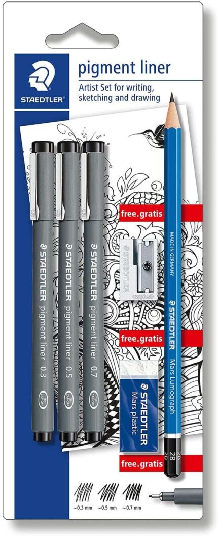 Staedtler Pigment Liner 308 Confezione da 3 pennarelli calibrati neri