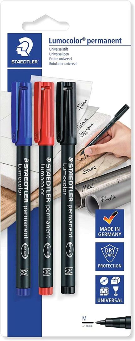 Staedtler Lumocolor Permanent Pen 317 Confezione da 3 pennarelli permanenti - Tratto di circa 1 mm - Asciugatura rapida - Colori assortiti