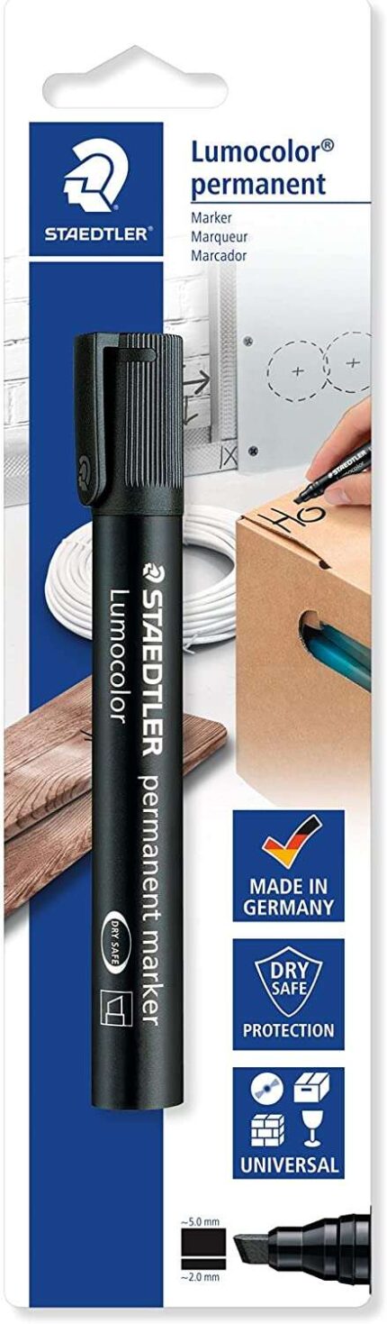 Staedtler Lumocolor 350 Confezione da 1 pennarello indelebile con punta smussata - Punta 2-5 mm - Inchiostro anti-essiccazione - Ricaricabile - Colore nero