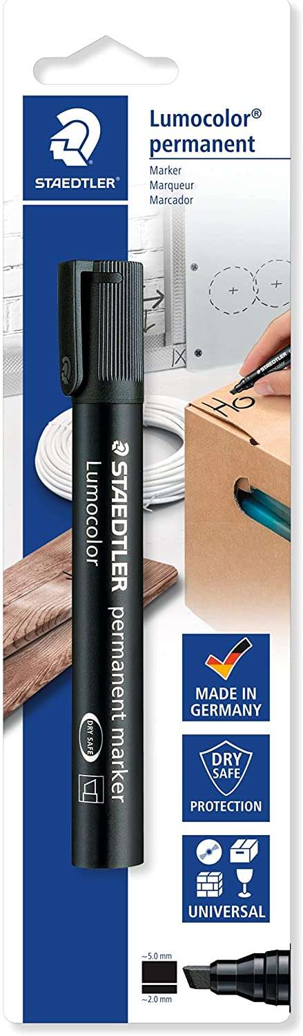 Staedtler Lumocolor 350 Confezione da 1 pennarello indelebile con punta smussata - Punta 2-5 mm - Inchiostro anti-essiccazione - Ricaricabile - Colore nero Staedtler Lumocolor 350 Confezione da 1 pennarello indelebile con punta smussata - Punta 2-5 mm - Inchiostro anti-essiccazione - Ricaricabile - Colore nero