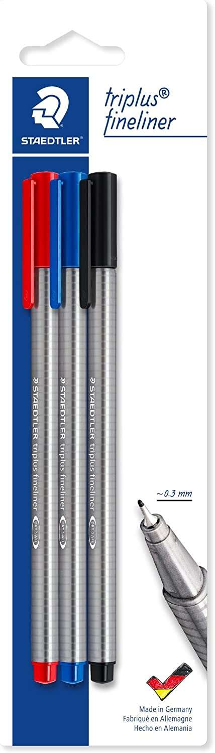 Staedtler Triplus Fineliner 334 Confezione da 3 pennarelli a punta fine - Tratto di circa 0