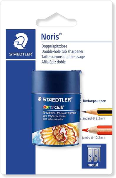 Staedtler Noris Club 512 Temperamatite in plastica a doppio uso per matite normali e spesse - Da 7 mm a 12 mm - Contenitore
