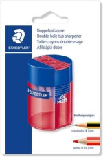 Staedtler 512 Temperamatite in plastica a doppio uso - Angolo di affilatura 23° e 30° - 2 fori - Contenitore - Colori assortiti - immagine 2