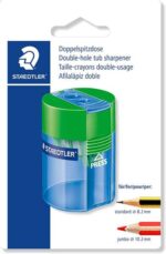 Staedtler 512 Temperamatite in plastica a doppio uso - Angolo di affilatura 23° e 30° - 2 fori - Contenitore - Colori assortiti - immagine 3