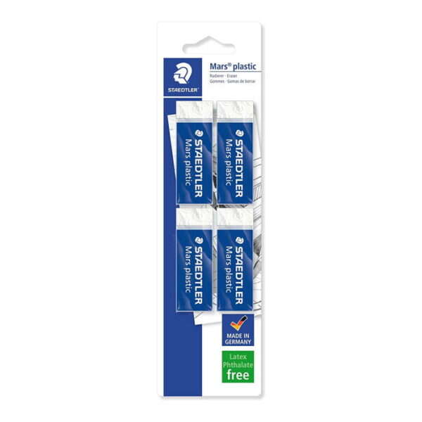 Staedtler Mars Plastic 526 50 Confezione da 4 gomme da cancellare - Plastica - Alta precisione - Colore bianco
