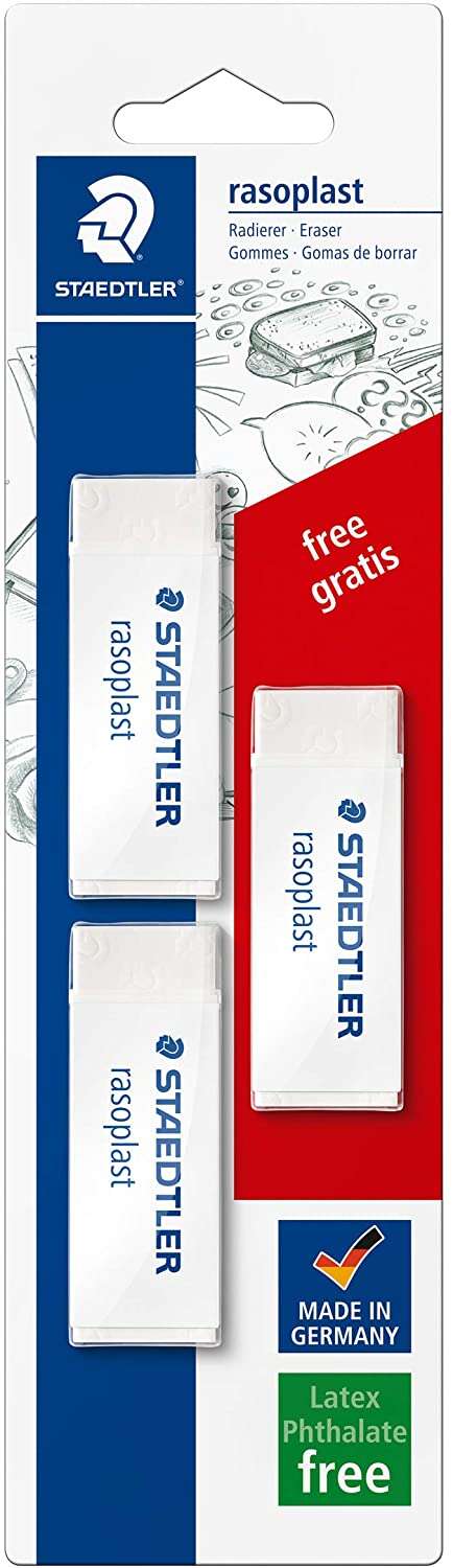 Staedtler Rasoplast 526 Confezione da 3 gomme da cancellare - Cancellazione di alta qualità - Residui minimi - Colore bianco