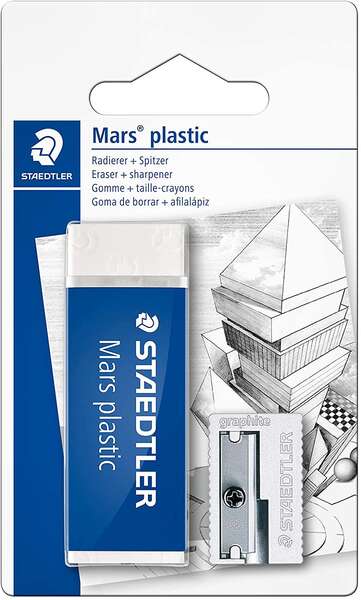 Staedtler Confezione da 1 gomma Mars Plastic + 1 temperamatite in metallo 510