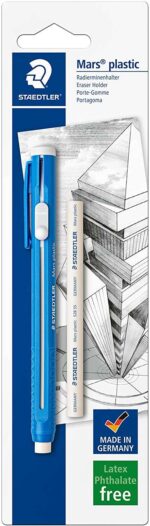 Staedtler Mars Plastic 528 50 Confezione da 1 portagomma a forma di matita + 1 gomma di ricambio - Con cursore per far scorrere la gomma - Senza ftalati né lattice