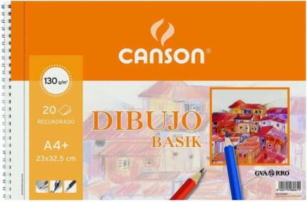 Canson Basik Quaderno da disegno A4+ con righe - 20 fogli microperforati 130 g/m² - Colore bianco