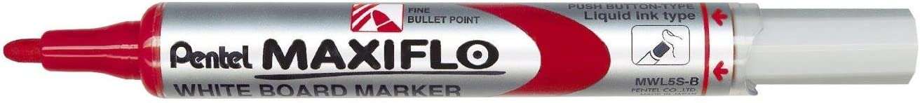 Pentel Maxiflo Pennarello per lavagna bianca - Regolazione del flusso d'inchiostro - Punta a pallottola - Larghezza tratto 2 mm - 50% di materiali riciclati - Colore rosso
