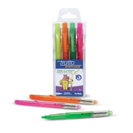 Tratto Emphasis Confezione da 4 Pennarelli Fluorescenti - Inchiostro a Base d'Acqua - Colori Assortiti