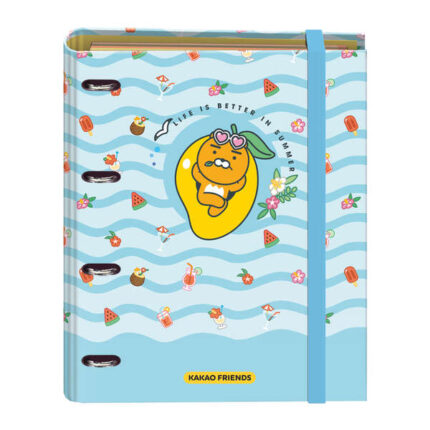 Dohe Kakao Friends Summer Holiday Raccoglitore a 4 anelli formato A4 con ricambio da 100 fogli - 4 divisori colorati - Chiusura con elastico - Anelli da 35 mm