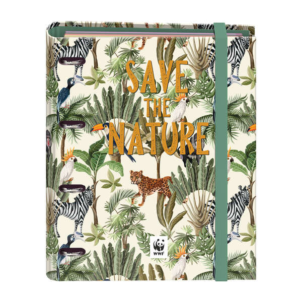 Dohe WWF Save the Nature Raccoglitore ad anelli formato A4 con ricambio di 100 fogli - 4 divisori in polipropilene colorati - Chiusura con elastico - Anelli da 35 mm Dohe WWF Save the Nature Raccoglitore ad anelli formato A4 con ricambio di 100 fogli - 4 divisori in polipropilene colorati - Chiusura con elastico - Anelli da 35 mm