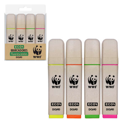 Dohe Confezione da 4 pennarelli fluorescenti ECO - Punta smussata - Tratto 1-5 mm - Inchiostro a base d'acqua - Colori assortiti