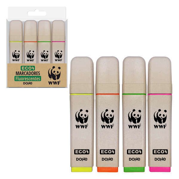 Dohe Confezione da 4 pennarelli fluorescenti ECO - Punta smussata - Tratto 1-5 mm - Inchiostro a base d'acqua - Colori assortiti Dohe Confezione da 4 pennarelli fluorescenti ECO - Punta smussata - Tratto 1-5 mm - Inchiostro a base d'acqua - Colori assortiti