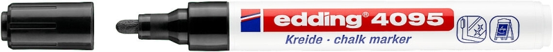 Edding 4095 Pennarello a gesso liquido - Punta tonda - Tratto tra 2 e 3 mm - Odore neutro  - Colore nero