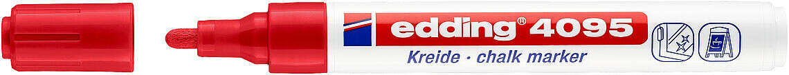 Edding 4095 Pennarello a gesso liquido - Punta tonda - Tratto tra 2 e 3 mm - Odore neutro  - Colore rosso