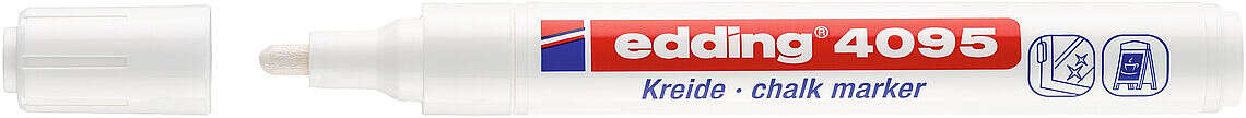 Edding 4095 Pennarello a gesso liquido - Punta tonda - Tratto tra 2 e 3 mm - Odore neutro  - Colore bianco