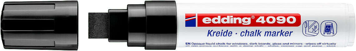 Edding 4090 Pennarello a gesso liquido - Punta smussata - Tratto tra 4 e 15 mm - Odore neutro - Colore nero