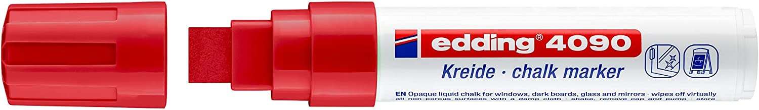 Edding 4090 Pennarello a gesso liquido - Punta smussata - Tratto da 4 a 15 mm - Odore neutro - Colore rosso