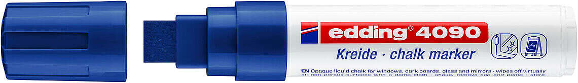 Edding 4090 Pennarello a gesso liquido - Punta smussata - Tratto da 4 a 15 mm - Odore neutro - Colore blu