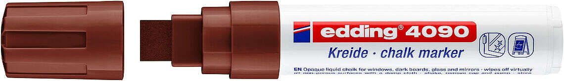 Edding 4090 Pennarello a gesso liquido - Punta smussata - Tratto da 4 a 15 mm - Odore neutro - Colore marrone