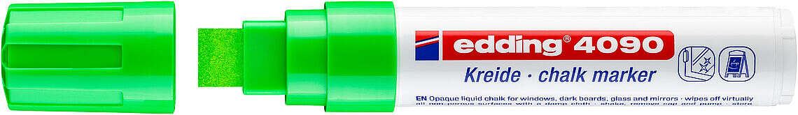 Edding 4090 Pennarello a gesso liquido - Punta smussata - Tratto da 4 a 15 mm - Odore neutro - Colore verde chiaro