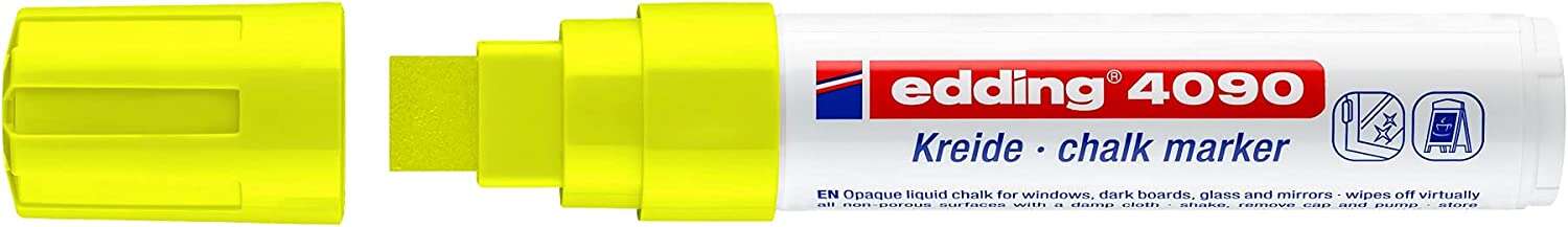 Edding 4090 Pennarello a gesso liquido - Punta smussata - Tratto da 4 a 15 mm - Odore neutro - Colore giallo neon