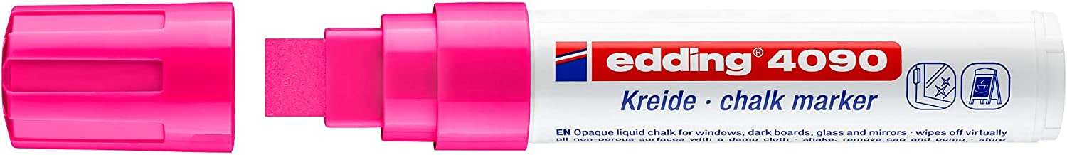 Edding 4090 Pennarello a gesso liquido - Punta smussata - Tratto da 4 a 15 mm - Odore neutro - Colore rosa neon
