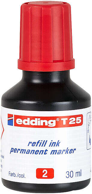 Edding T25 Cartuccia di ricarica per pennarello indelebile - Capacità 30 ml - Colore rosso