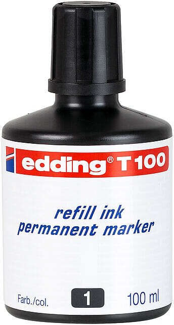 Edding T100 Flacone di ricarica per pennarello indelebile - Capacità 100 ml - Colore nero