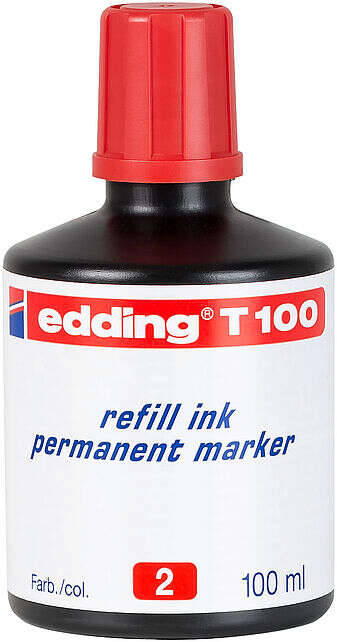 Edding T100 Cartuccia di ricarica per pennarello indelebile - Capacità 100 ml - Colore rosso