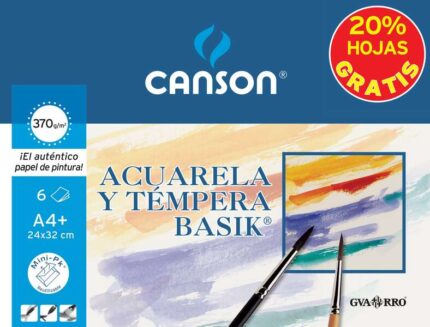 Canson Minipack da 6 fogli Acquerello Basik 24x32 370 g - 20% di fogli in omaggio - Colore bianco