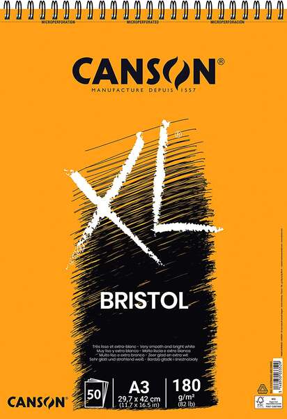Canson Bloc XL Bristol Extraliso A3 da 50 fogli 180 g - Finitura satinata - Molto resistente - Colore bianco