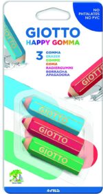Giotto Happy Gomma Confezione da 3 gomme da cancellare - Plastica - Colori assortiti