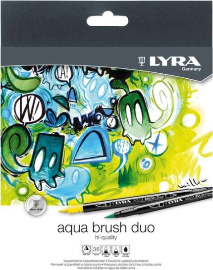 Lyra Aqua Brush Duo Pack da 36 pennarelli a doppia punta - Tratti da 2 e 4 mm - Inchiostro a base d'acqua - Colori assortiti
