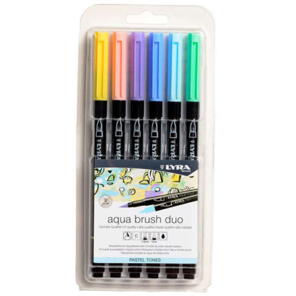 Lyra Aqua Brush Duo Pastel Tones Confezione da 6 pennarelli a doppia punta - Punta a pennello da 4 mm