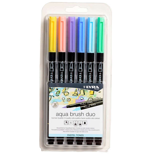 Lyra Aqua Brush Duo Pastel Tones Confezione da 6 pennarelli a doppia punta - Punta a pennello da 4 mm Lyra Aqua Brush Duo Pastel Tones Confezione da 6 pennarelli a doppia punta - Punta a pennello da 4 mm