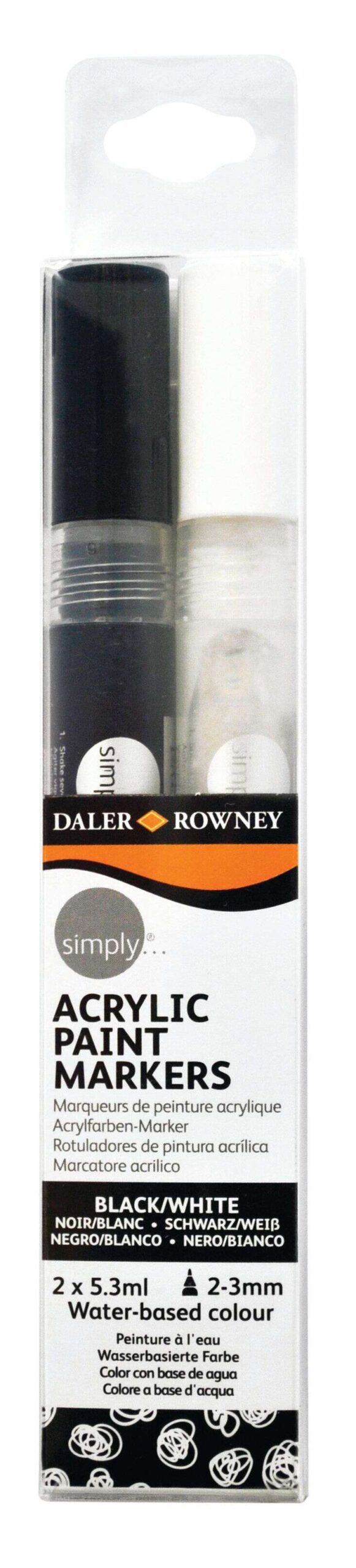 Daler Rowney Simply Pack da 2 pennarelli acrilici - Asciugatura rapida - Ottima copertura - A base d'acqua - Colori nero e bianco Daler Rowney Simply Pack da 2 pennarelli acrilici - Asciugatura rapida - Ottima copertura - A base d'acqua - Colori nero e bianco