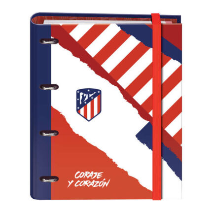 Dohe Atletico de Madrid Coraje y Corazon Raccoglitore a 4 anelli formato A4 con ricambio da 100 fogli - 4 divisori colorati - Chiusura con elastico - Anelli da 35 mm