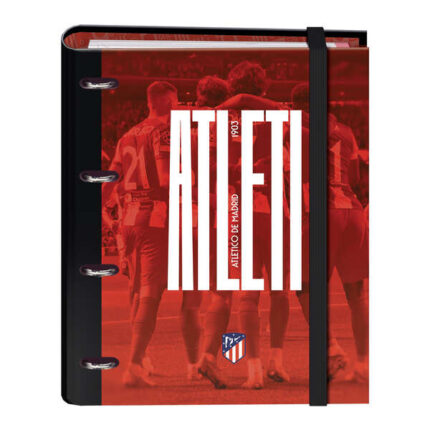 Dohe Atletico de Madrid Atleti Raccoglitore a 4 anelli formato A4 con ricambio da 100 fogli - 4 divisori colorati - Chiusura con elastico - Anelli da 35 mm