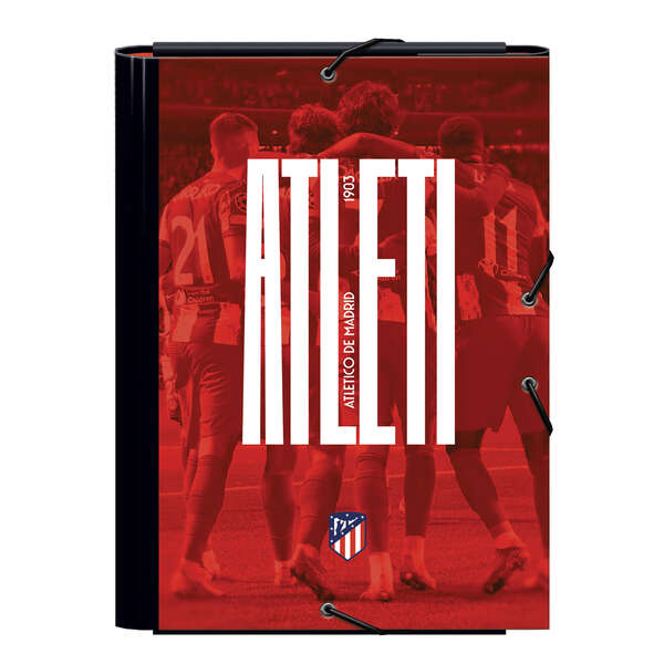 Dohe Atletico de Madrid Atleti Cartellina in cartone rivestito plastificato - 3 alette - Formato Folio - Risguardi stampati - Chiusura con elastico