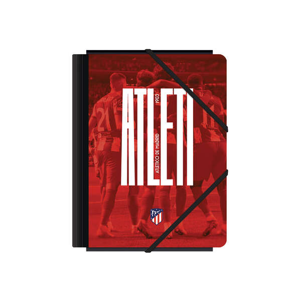 Dohe Atletico de Madrid Atleti Cartellina in cartoncino accoppiato plastificato - 3 alette - Formato A5 - Risguardi stampati - Chiusura con elastico