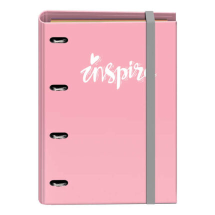 Dohe Serie Pastello Raccoglitore ad anelli formato A4 con ricambio da 100 fogli - 4 divisori colorati - Chiusura con elastico - Anelli da 35 mm - Colore rosa pastello