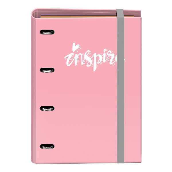 Dohe Serie Pastello Raccoglitore ad anelli formato A4 con ricambio da 100 fogli - 4 divisori colorati - Chiusura con elastico - Anelli da 35 mm - Colore rosa pastello