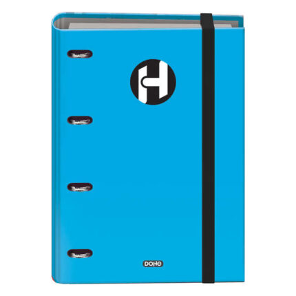Dohe Serie Icon Raccoglitore a 4 anelli formato A4 con ricambio di 100 fogli da 90 g e 4 fori - Chiusura con elastico - Anelli da 35 mm - Colore azzurro