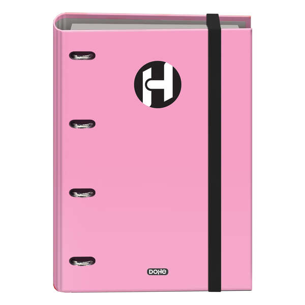 Dohe Serie Icon Raccoglitore a 4 anelli formato A4 con ricambio di 100 fogli da 90 g e 4 fori - Chiusura con elastico - Anelli da 35 mm - Colore rosa