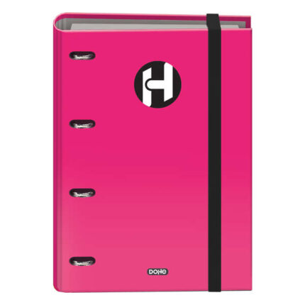 Dohe Serie Icon Raccoglitore a 4 anelli formato A4 con ricambio di 100 fogli da 90 g e 4 fori - Chiusura con elastico - Anelli da 35 mm - Colore rosa fucsia